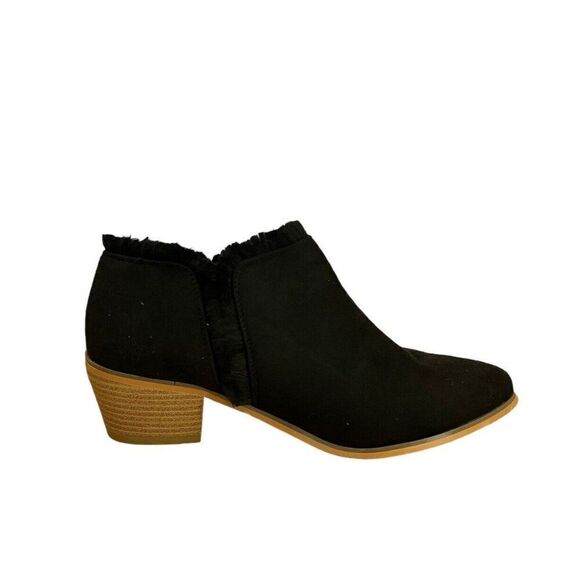 Women's 9 M Black Faux Suede Ankle Booties Soft Cushion Wedge Pull On Shoes - Picture 2 of 8